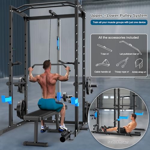Power Cage with J-Hooks, Dip Handles, Landmine Attachment M3236