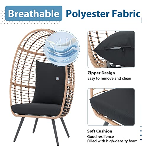 Oversized Wicker Egg Chair with Stand and Cushions N365