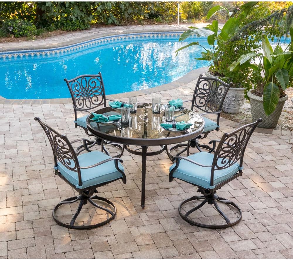 Blue Dining Set with Glass-Top Table Y805