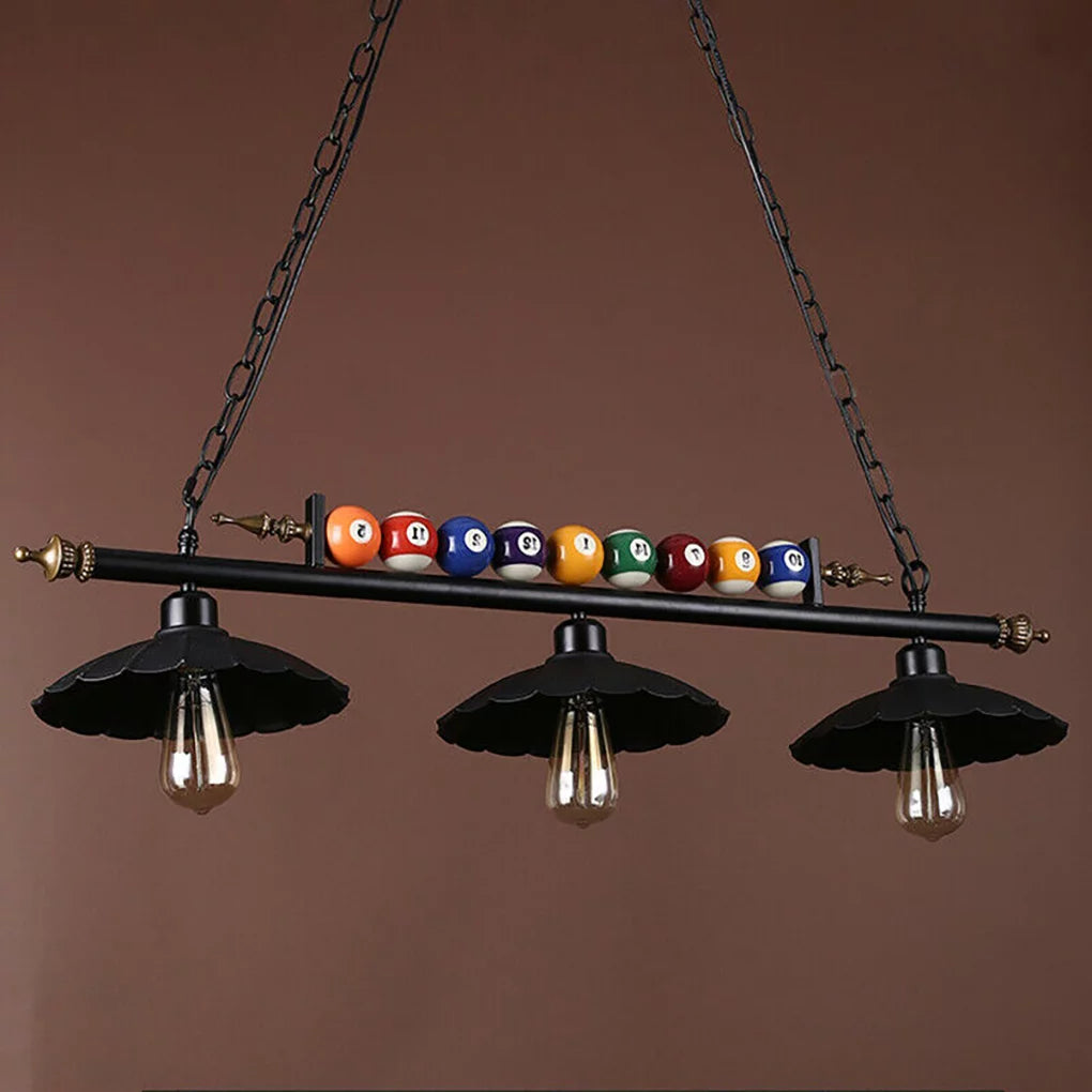 Pool Table Lighting Fixtures Ceiling Lamp Black Metal Billiard Pendant Lamp with 3 Metal Shades A8992