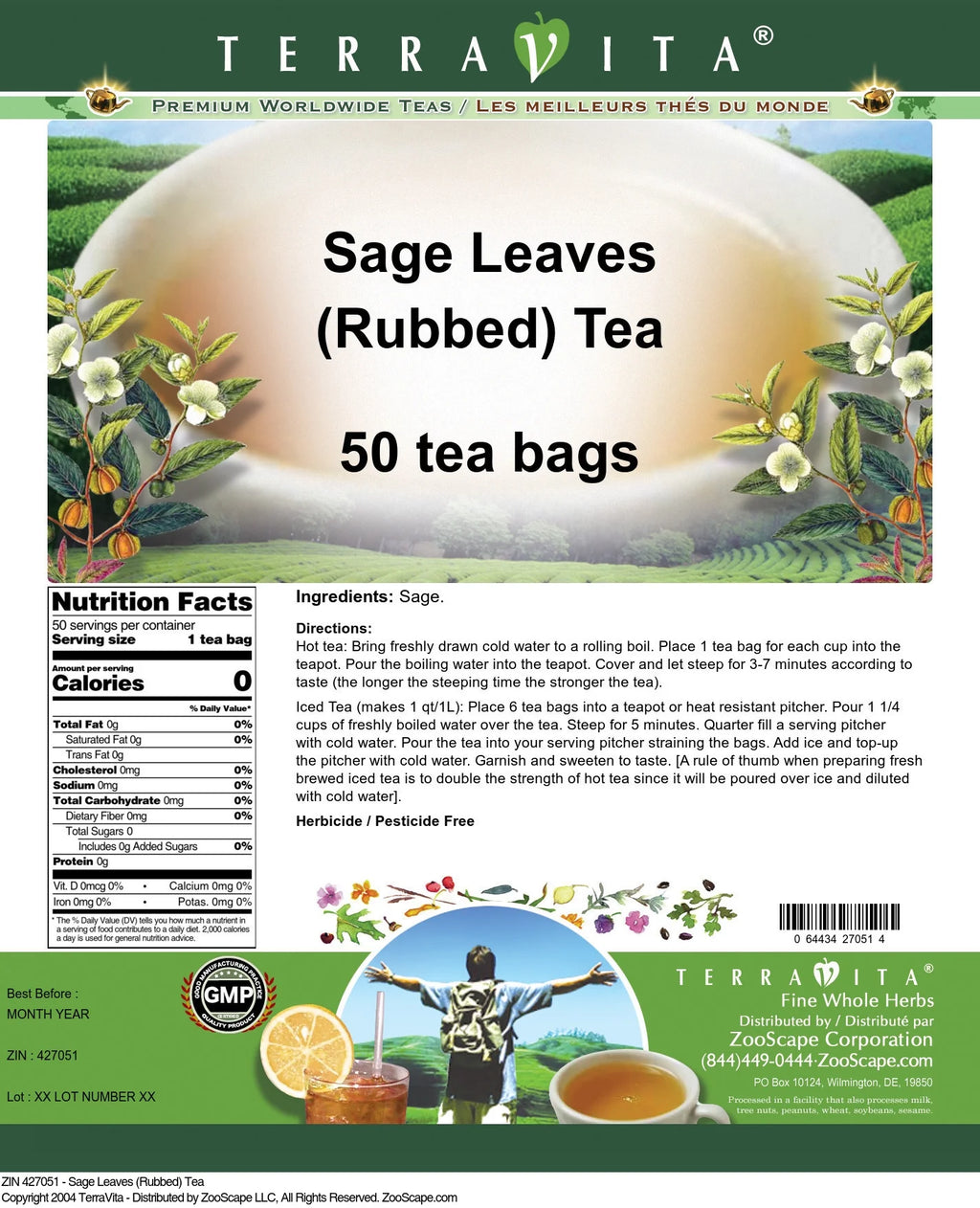 Sage Leaves Herbal Tea 50 Tea Bags C71532