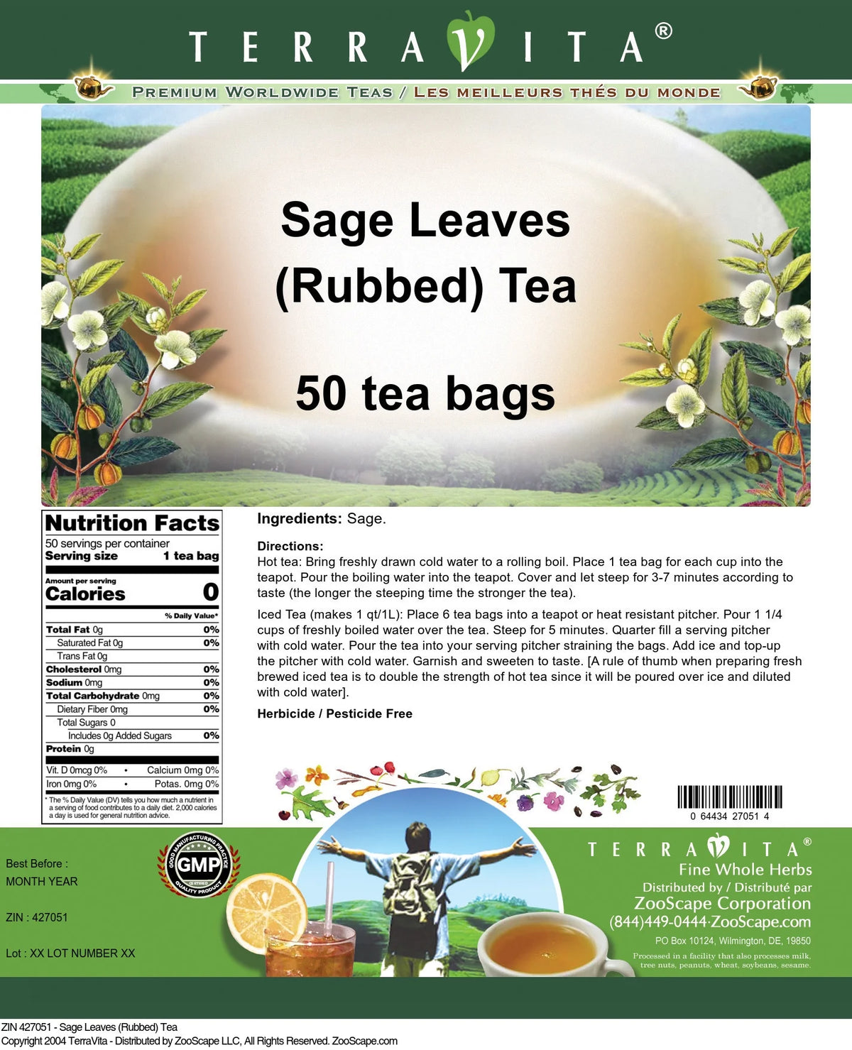 Sage Leaves Herbal Tea 50 Tea Bags C71532