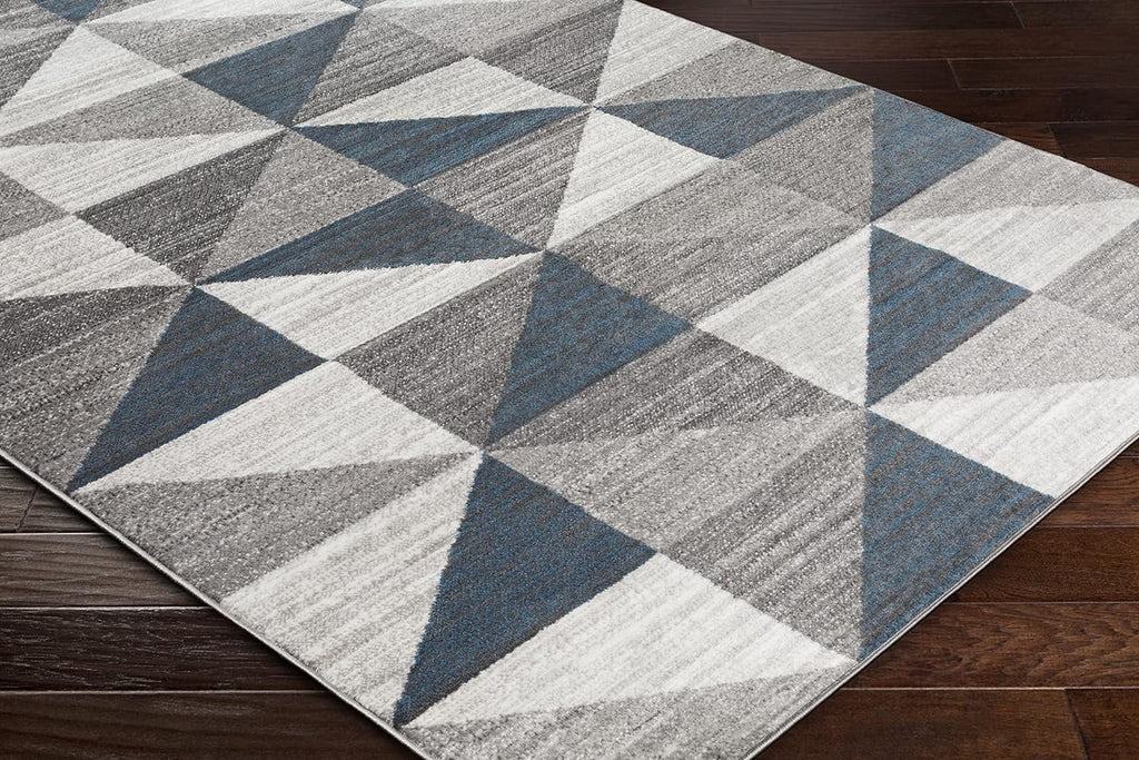 Sky Blue Navy Grey White Square Area Rug P928126