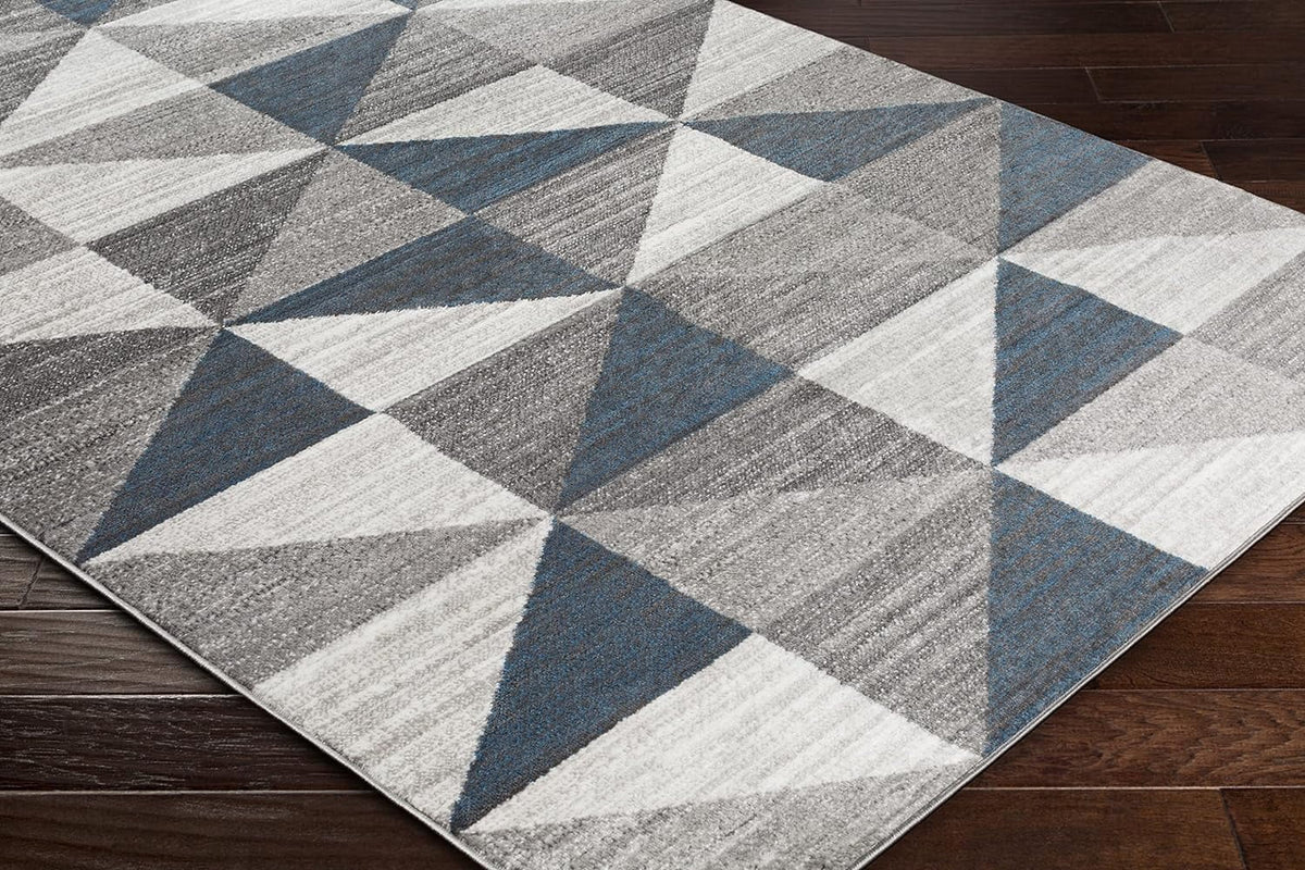 Sky Blue Navy Grey White Square Area Rug P928126