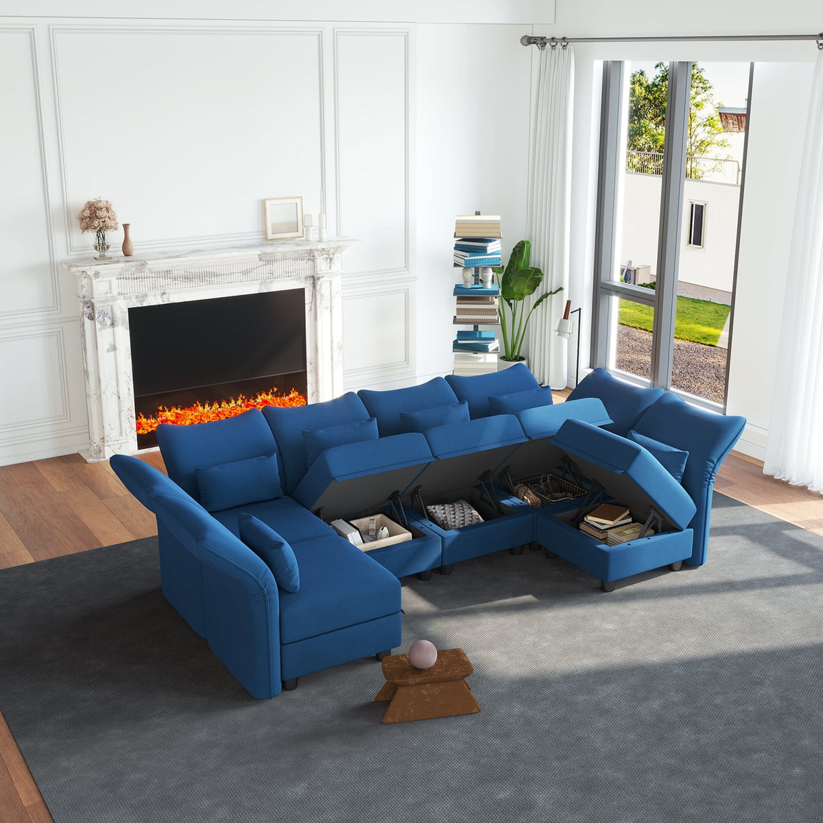 Blue Velvet U Shaped Modular Sectional Sofa with Storage Chaise G58335