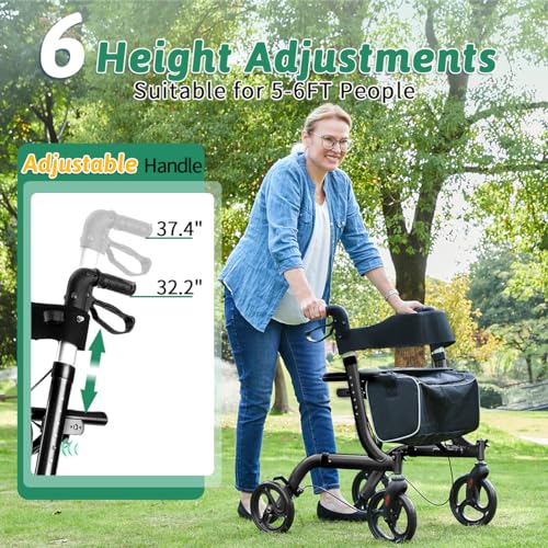 FSA Eligible Rollator Walker with Seat, Cup Holder, Foldable Lightweight Walker with Brakes K15619