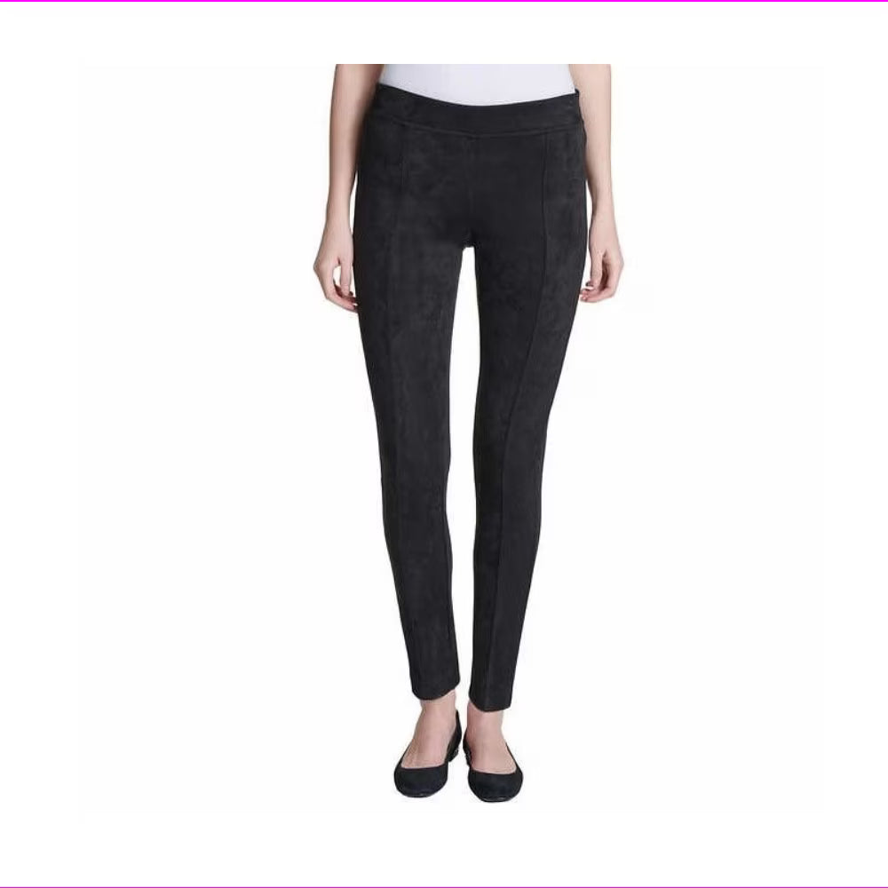 Black Mid Rise Slim Fit Pull On Pants Y34641