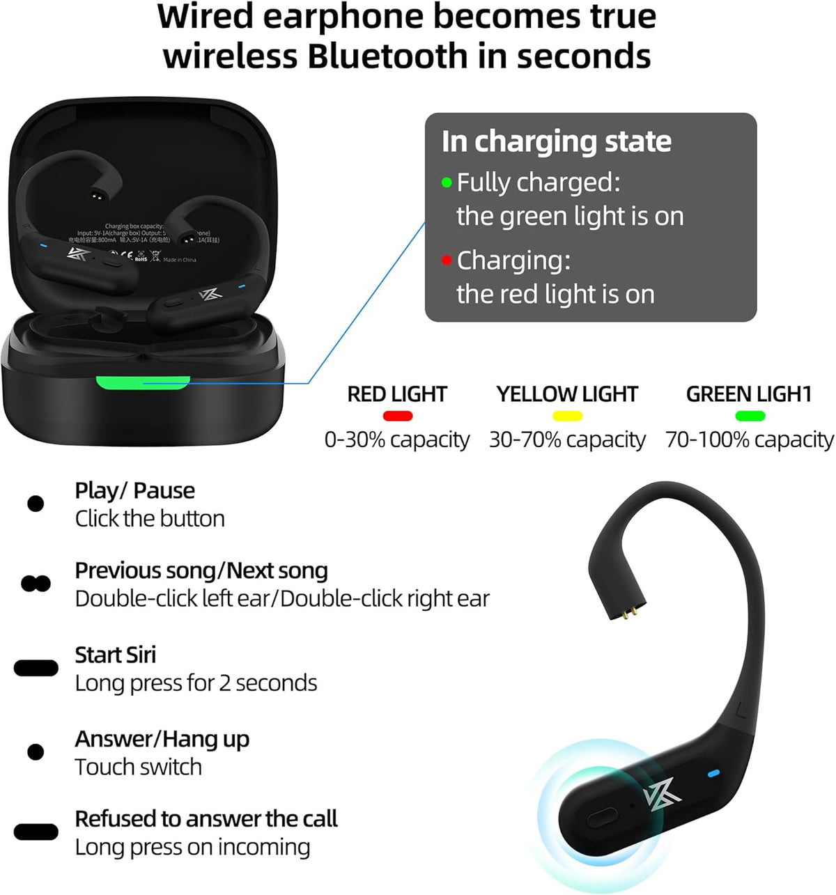 Wireless Adapter Cable Bluetooth 5.2 Ear Hook B762805