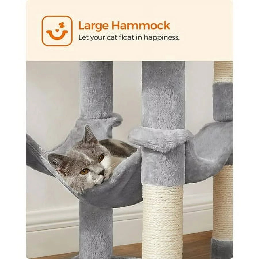 Light Gray Cat Tree with Scratching Posts Hammock R39831