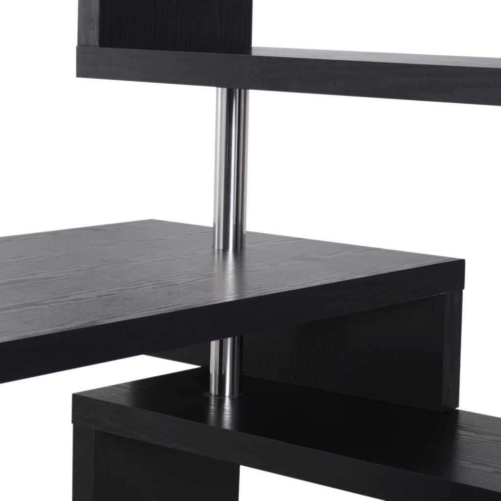 Black L-Shaped Computer Desk with Display Shelves W801120