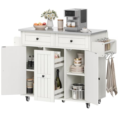 Black Kitchen Island on Wheels with Drop Leaf and Storage Cabinets S971402