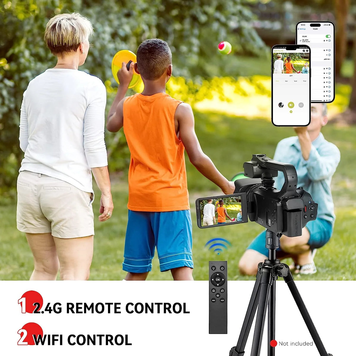 4k Video Camera Camcorder with 18X Digital Zoom, 64MP, 4.0-inch Rotating Touchscreen, 64GB SD Card, Microphone, Remote Control, Durable Battery (Black) E904540