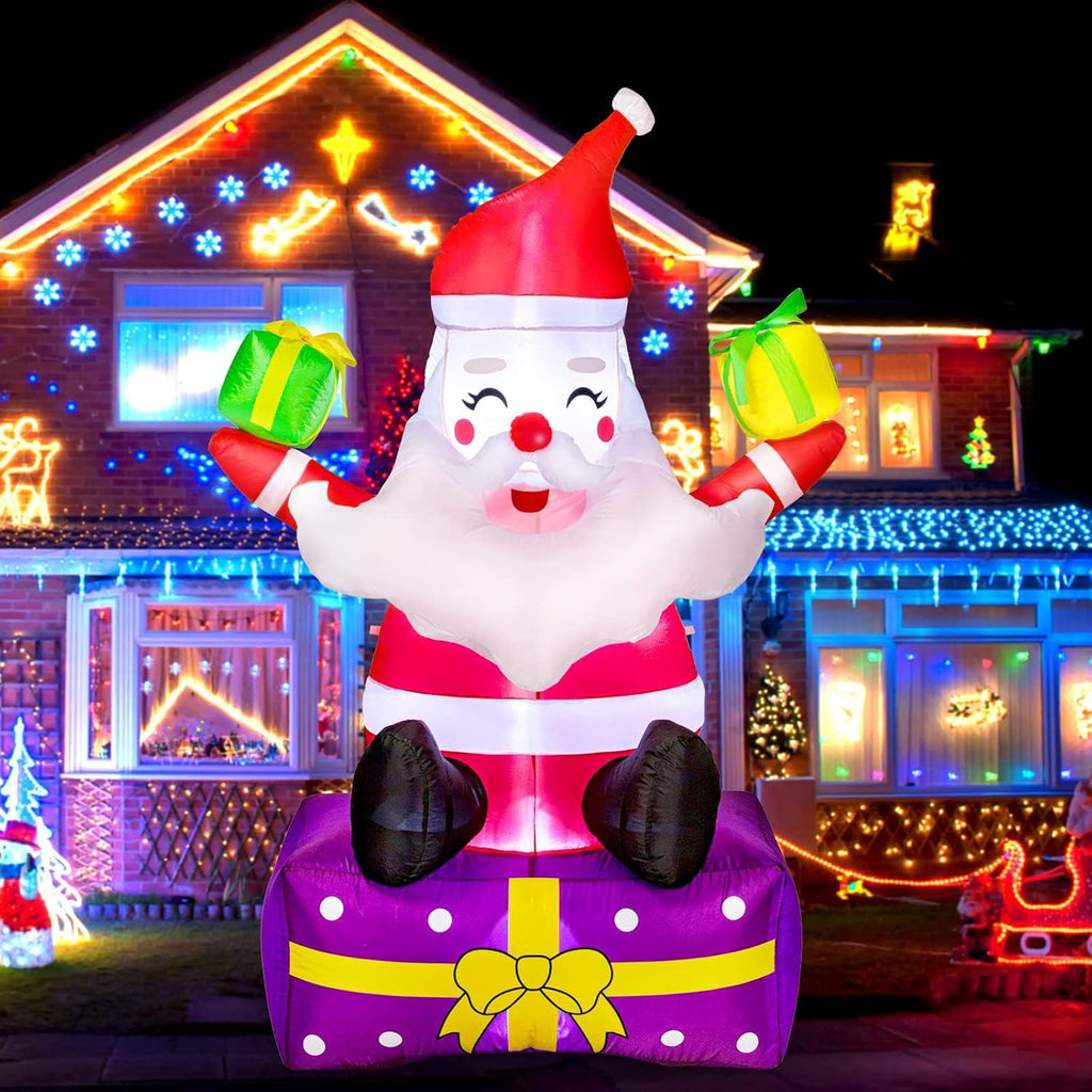 6Ft Inflatable Santa Claus with Gift Boxes, Built-in LED Lights I31475