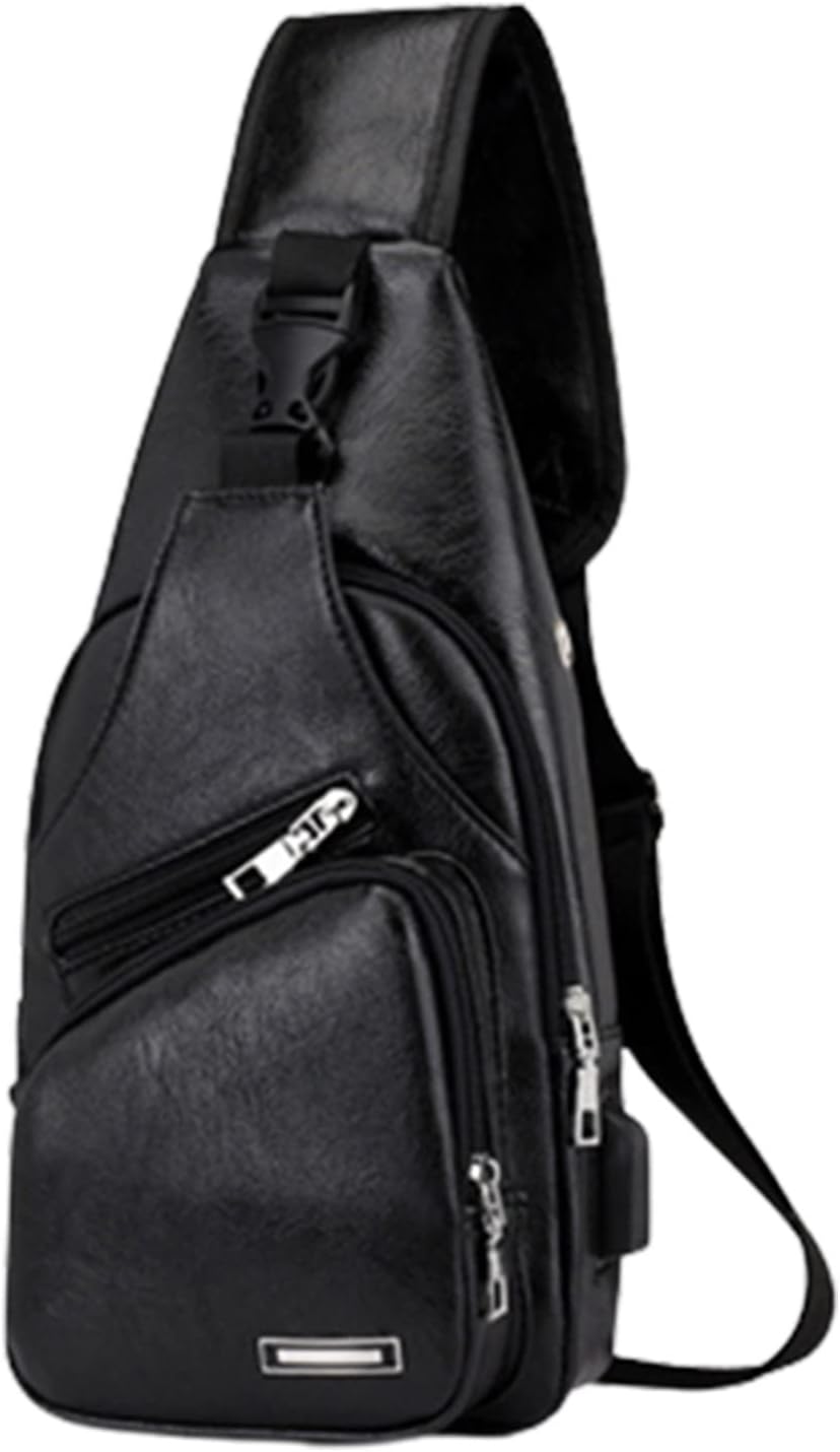 Waterproof Leather Sling Backpack with USB Charging Port P77207