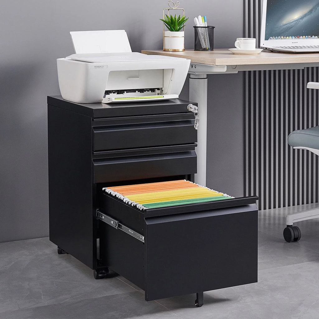3 Drawer Black Metal File Cabinet with Lock H5762
