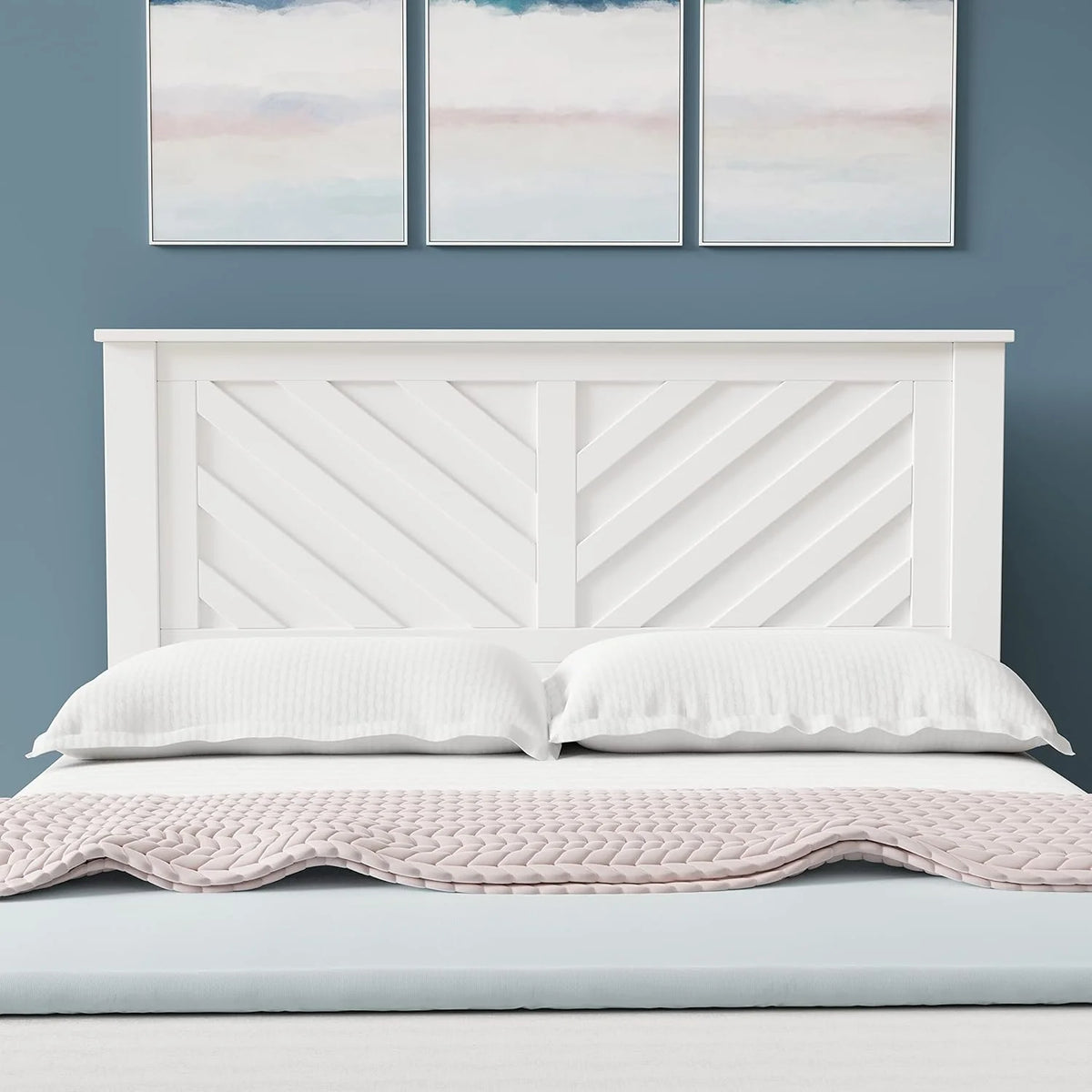 White Wood Panel Full Size Headboard J6849