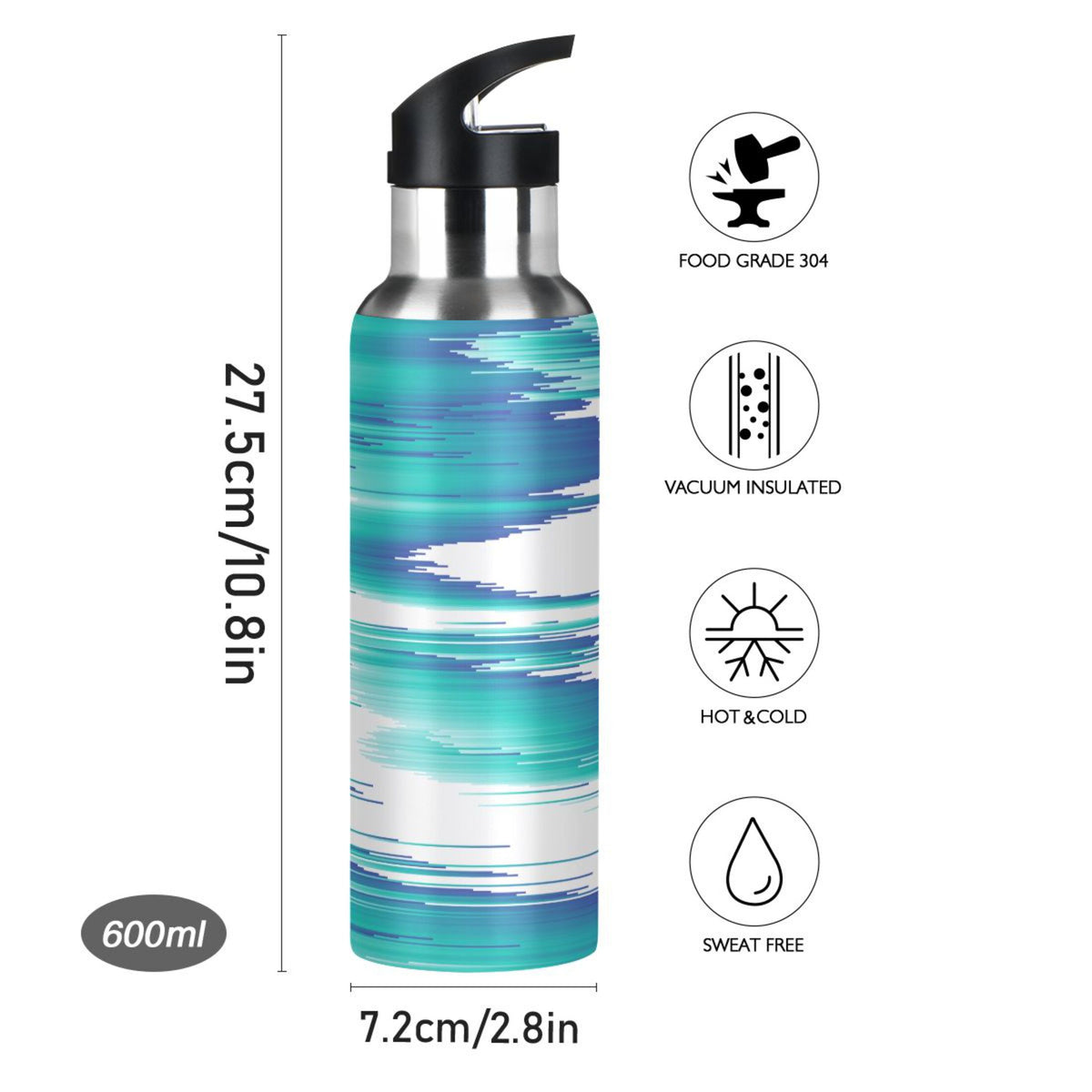 Stainless Steel Water Bottle Gradient Blue Green with Straw Lid Vacuum Insulated 20 OZ K3926