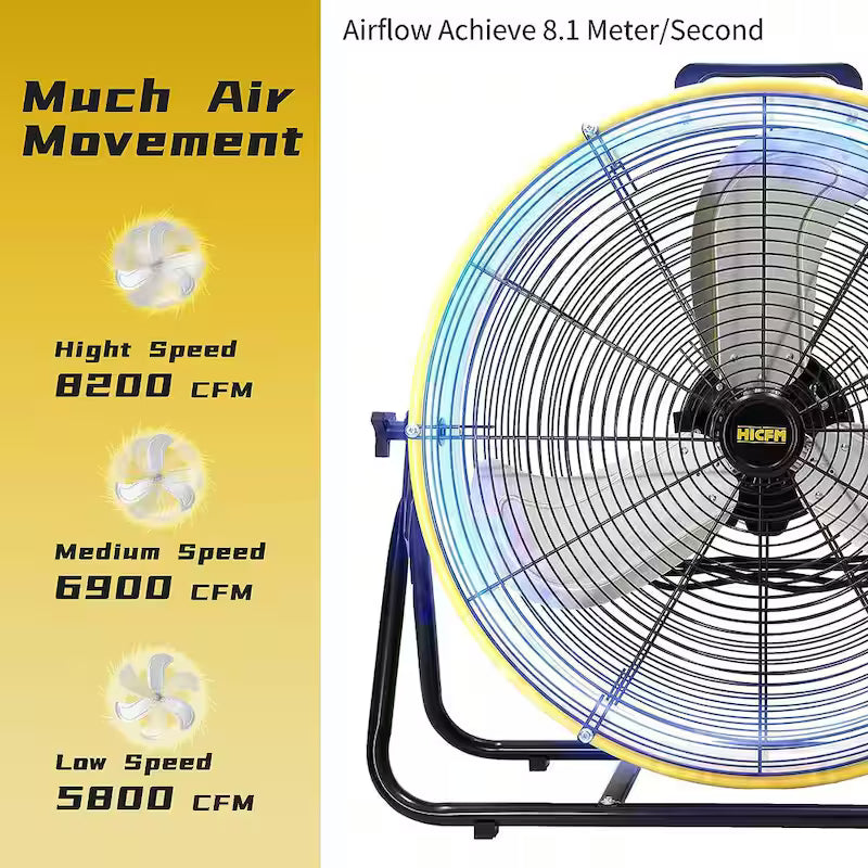 Yellow 24 in. 3 Speeds Portable Drum Fan J207