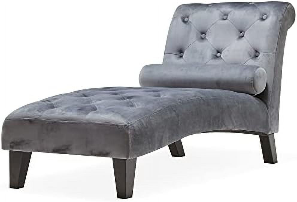 Beige Upholstered Chaise Lounge Sofa with Button Tufted Back and Hardwood Legs D608