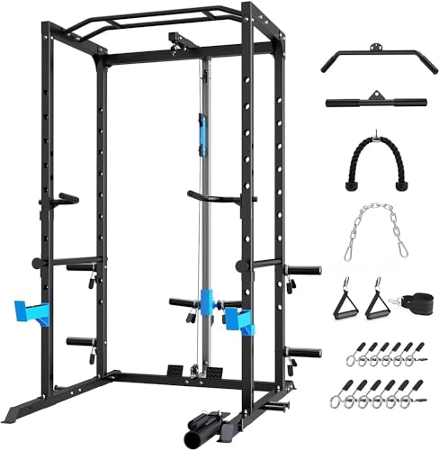 Power Cage with J-Hooks, Dip Handles, Landmine Attachment M3236