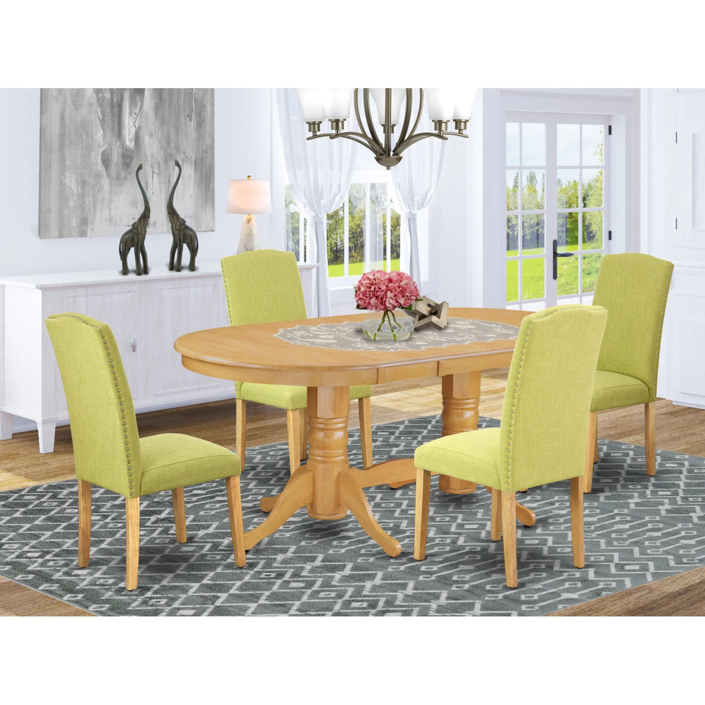5 Pc Dining Room Set for 4 with Oak Leg and Linen Fabric Y788