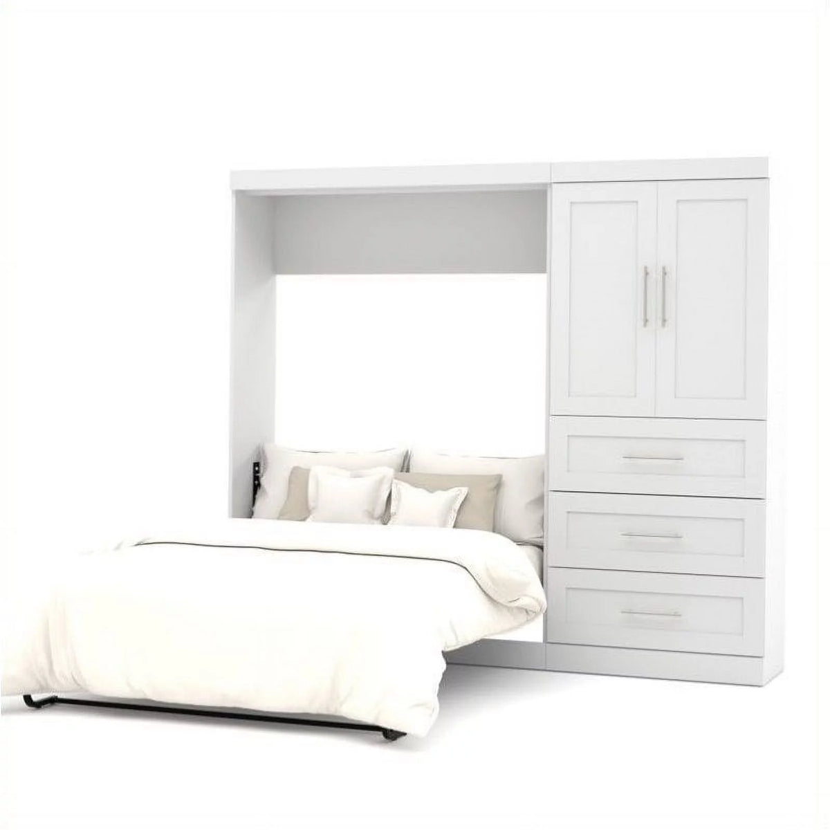 White Full Wall Bed with 3-Drawer Storage Unit P206868