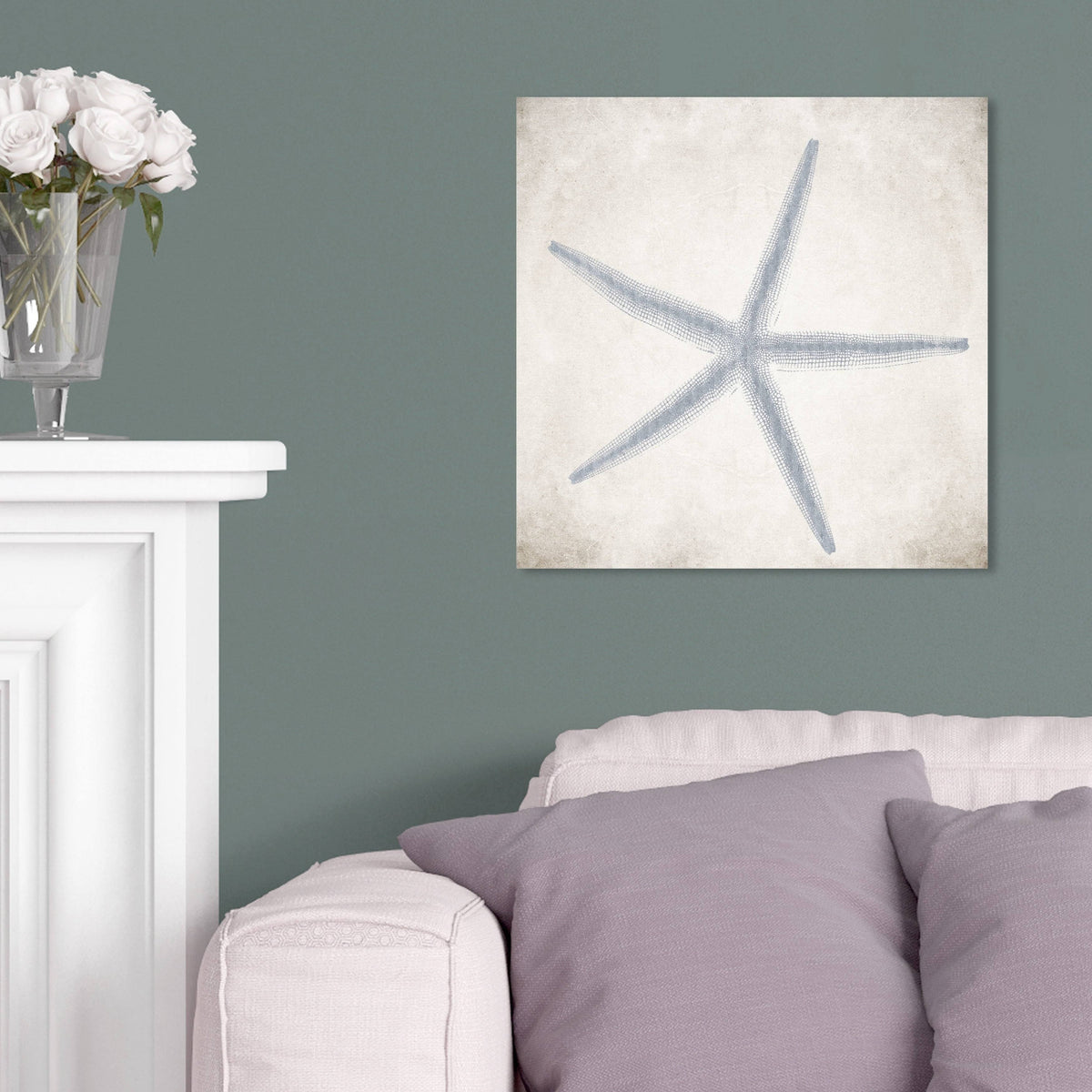 Blue Starfish Grey Coastal Canvas V233962