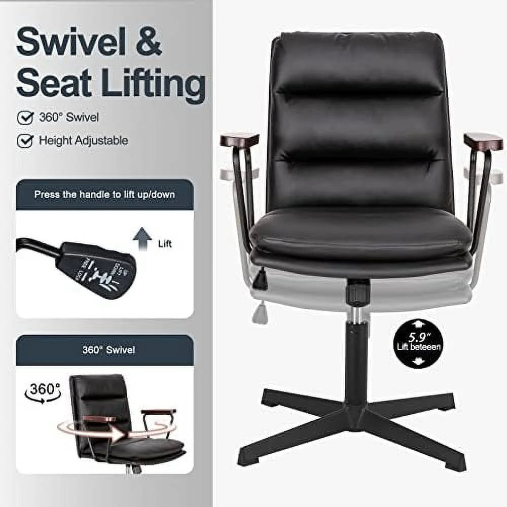 Black PU Padded Criss Cross Office Desk Chair with Wooden Armrests L273