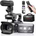 4k Video Camera Camcorder with 18X Digital Zoom, 64MP, 4.0-inch Rotating Touchscreen, 64GB SD Card, Microphone, Remote Control, Durable Battery (Black) E904540