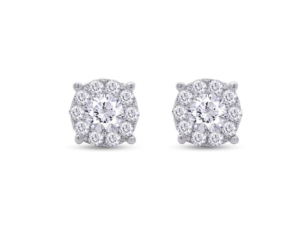 1 Carat Round Cut Lab Created Moissanite Halo Stud Earrings 14K White Gold Plated 925 Sterling Silver P974421