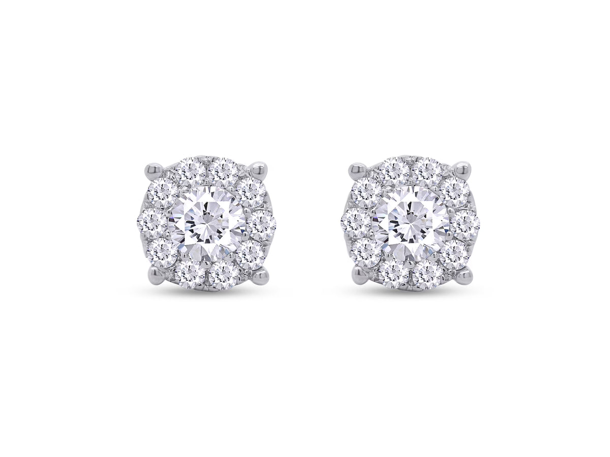 1 Carat Round Cut Lab Created Moissanite Halo Stud Earrings 14K White Gold Plated 925 Sterling Silver P974421