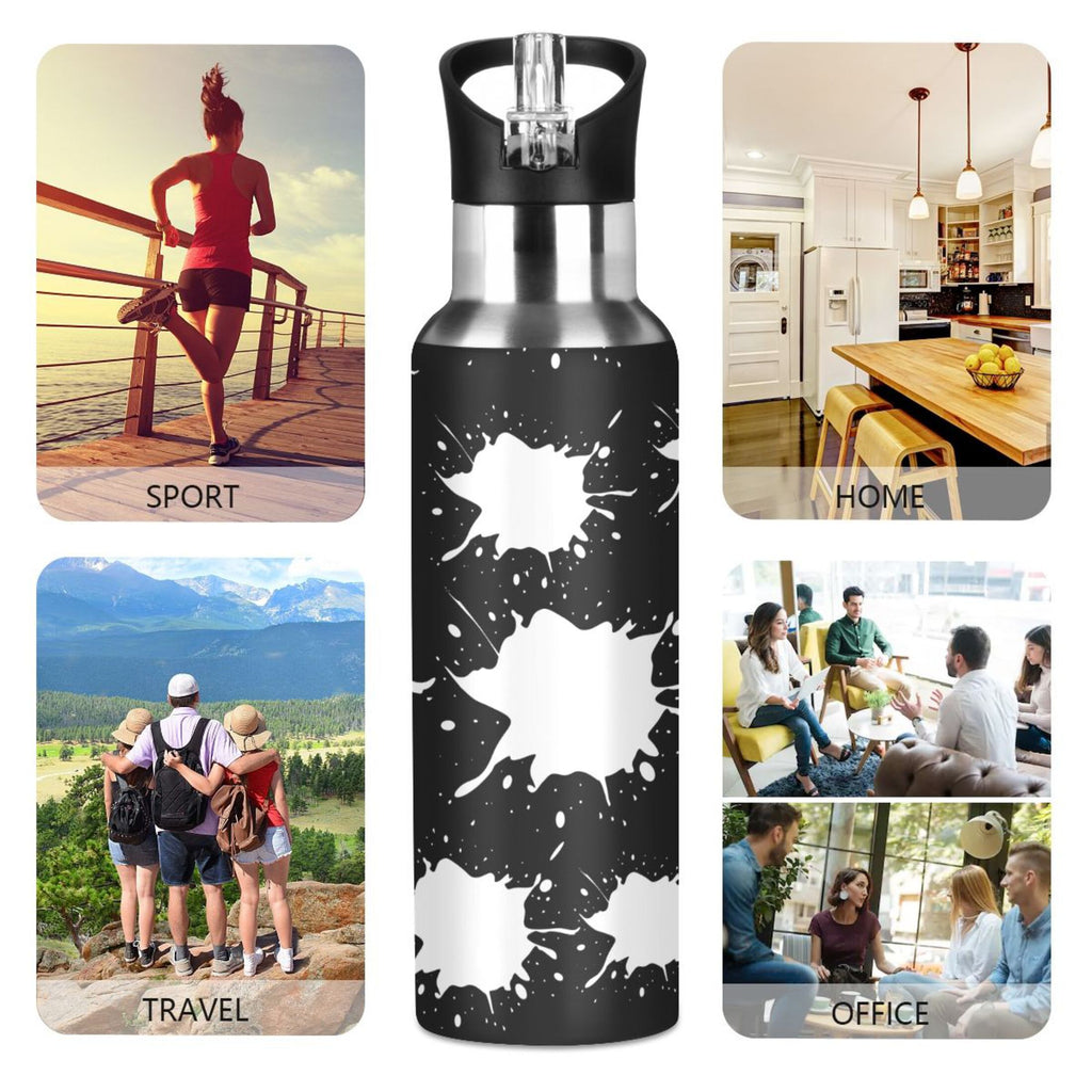 Black White 20 OZ Stainless Steel Vacuum Insulated Water Bottle with Straw Lid B96630