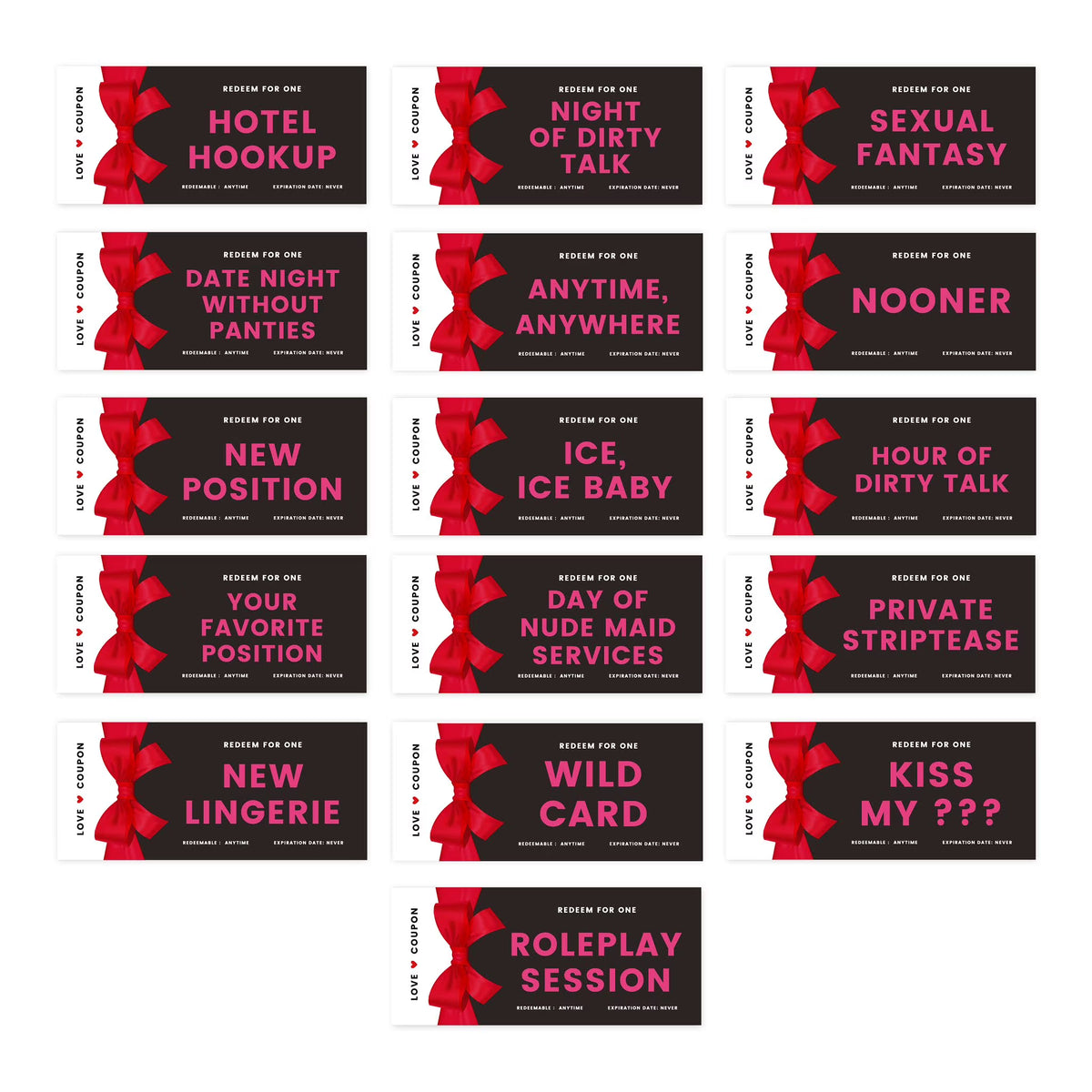 16-Pk Red Bow Love Coupons for Couples I672