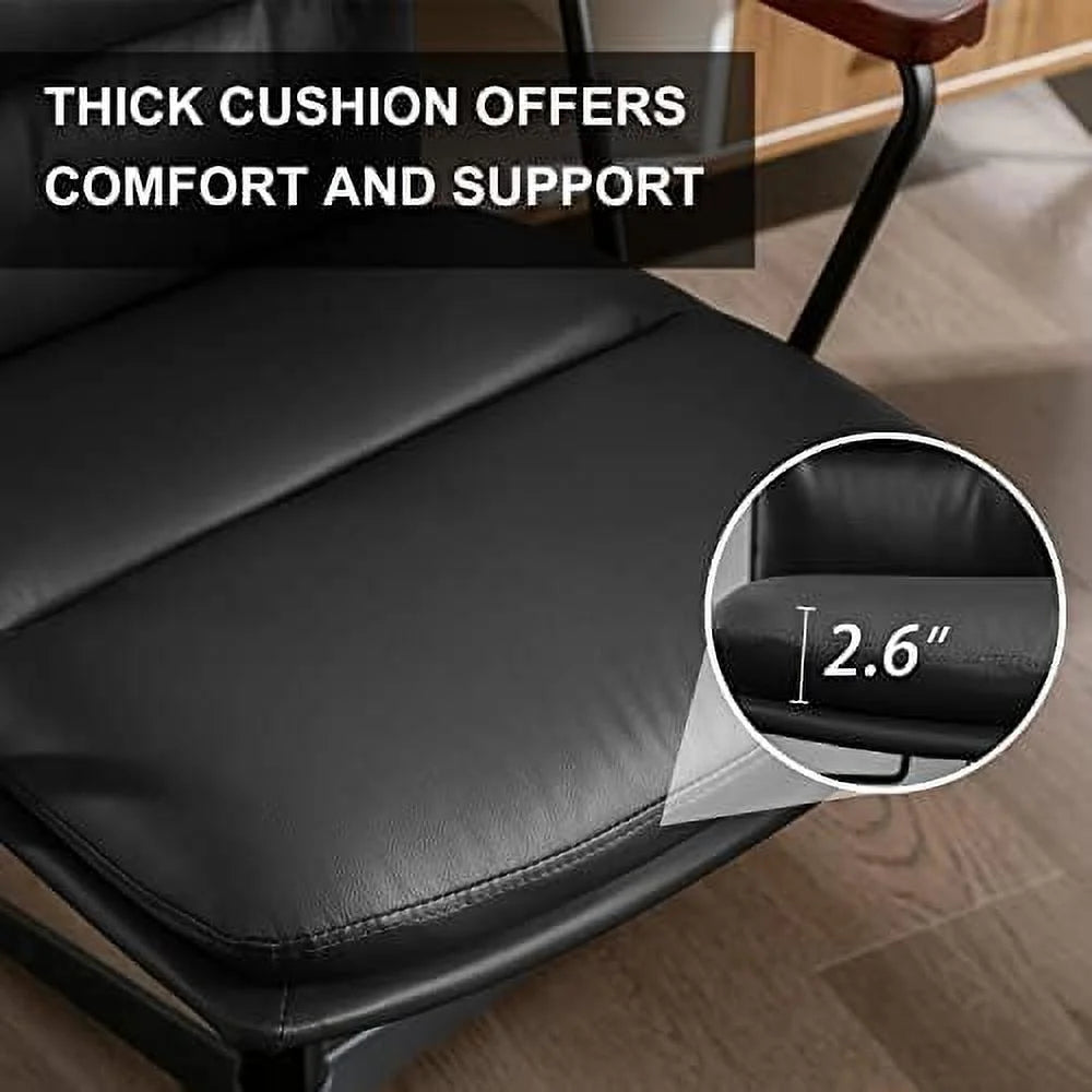 Black PU Padded Criss Cross Office Desk Chair with Wooden Armrests L273
