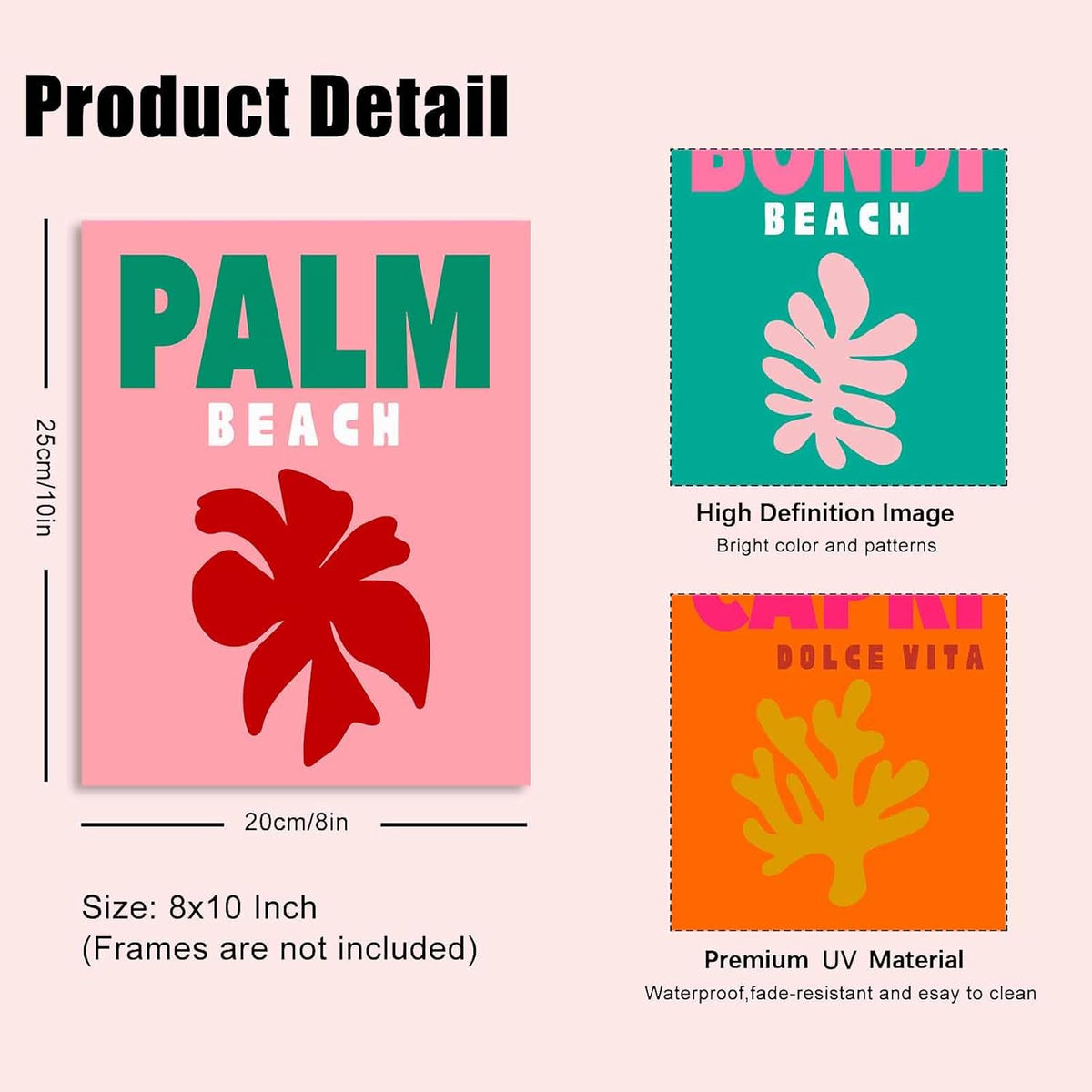 Preppy Posters for Dorm Decor, Colorful Preppy Wall Art Travel Prints, Pink Pastels College Maximalist Decor (8"x10", unframed) B3190