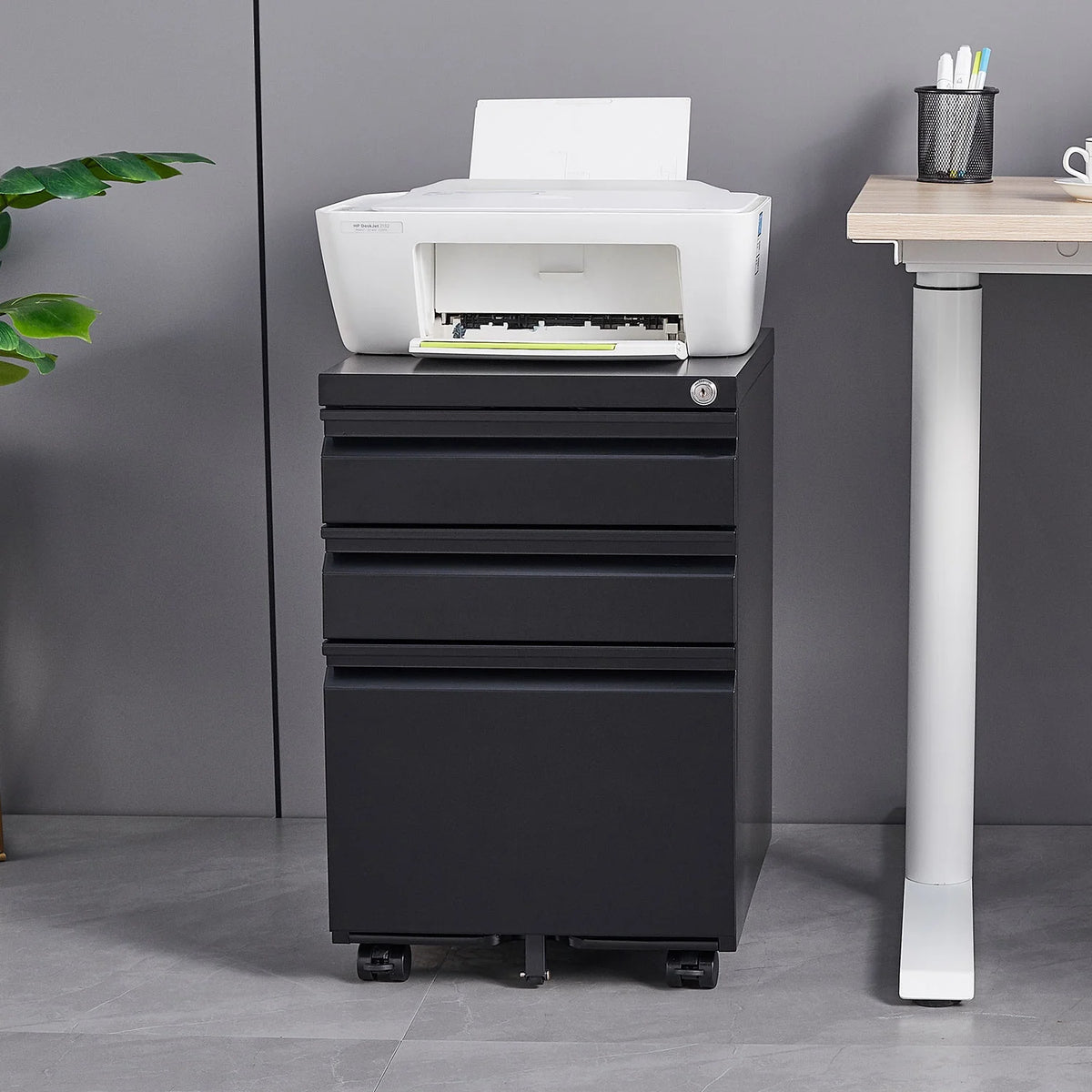 3 Drawer Black Metal File Cabinet with Lock H5762