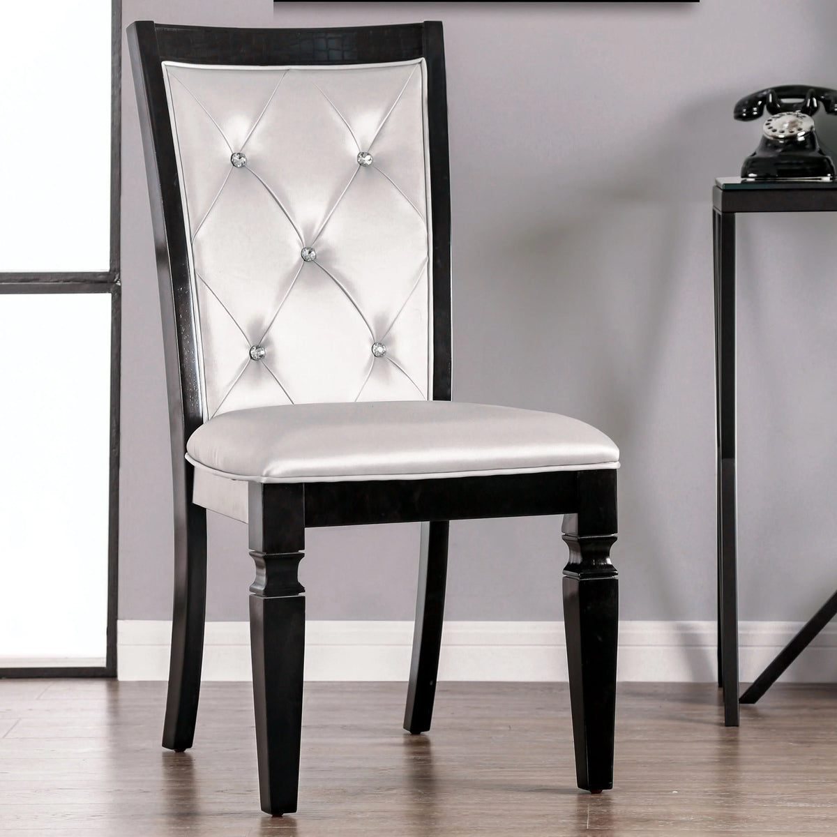 Black and Silver Tufted Side Chairs Set of 2 F434