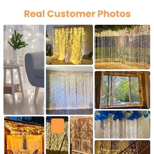 300 LED Curtain String Lights 8 Modes Warm White S7154