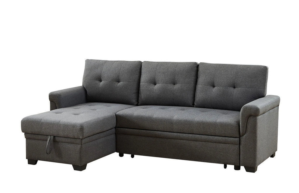Linen Reversible Sleeper Sectional Sofa with Storage Chaise Dark Gray U847