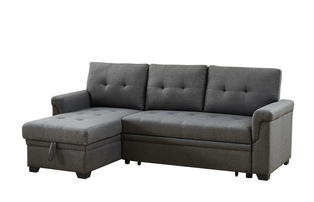 Linen Reversible Sleeper Sectional Sofa with Storage Chaise Dark Gray U847
