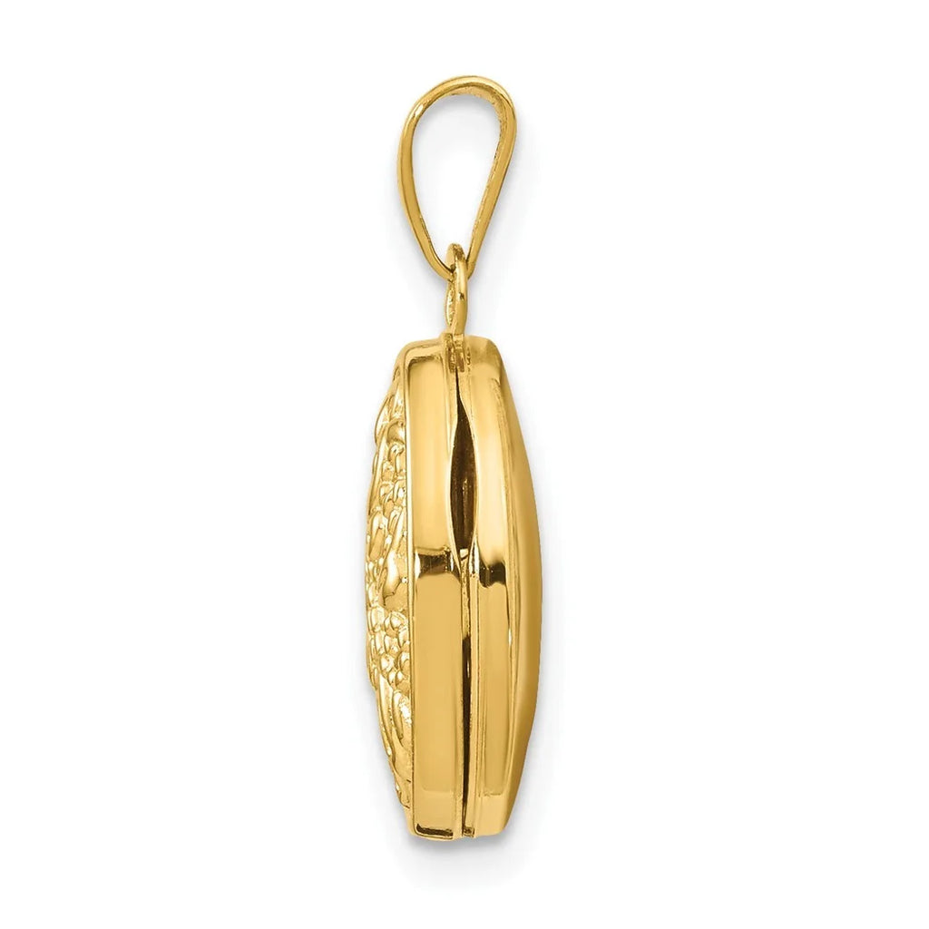 11mm 10k Yellow Gold Beaded Scroll Oval Photo Locket Pendant Necklace H970045