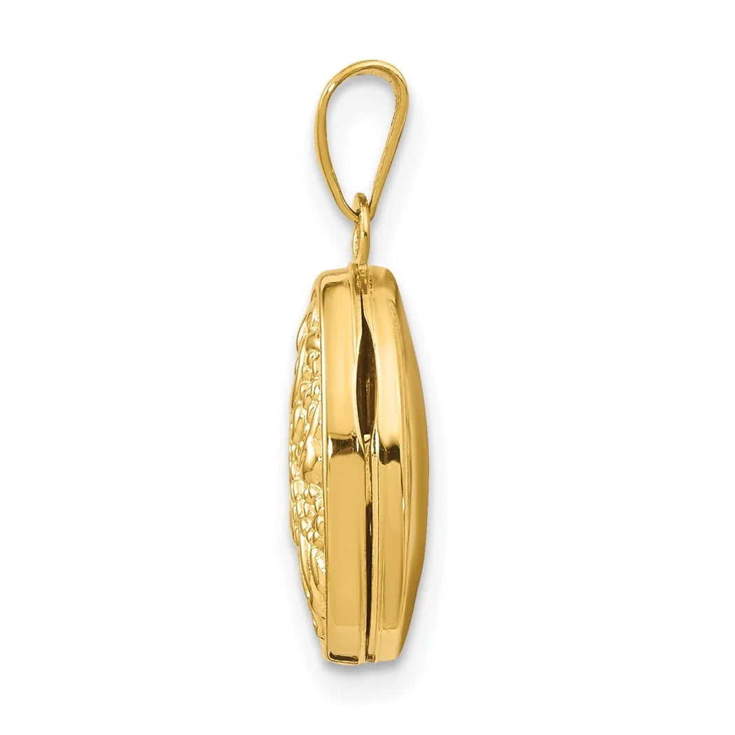 11mm 10k Yellow Gold Beaded Scroll Oval Photo Locket Pendant Necklace H970045