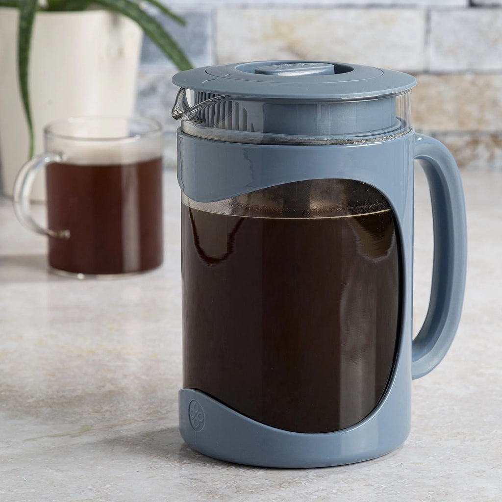 Glass Cold Brew Iced Coffee Maker with Mesh Filter, 1.6 Quarts, Blue L43020