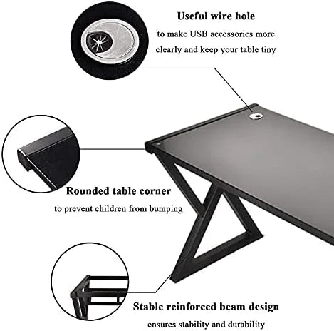 55.1'' Glass Top Metal Frame Computer Desk with Bookshelf V37269