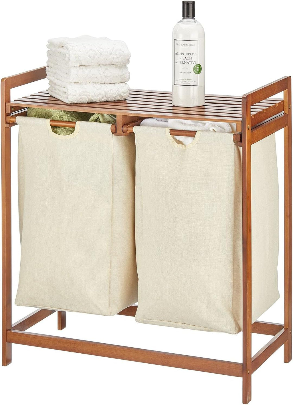 Bamboo Double Laundry Basket Hamper with Removable Storage Sorter Bag E48534