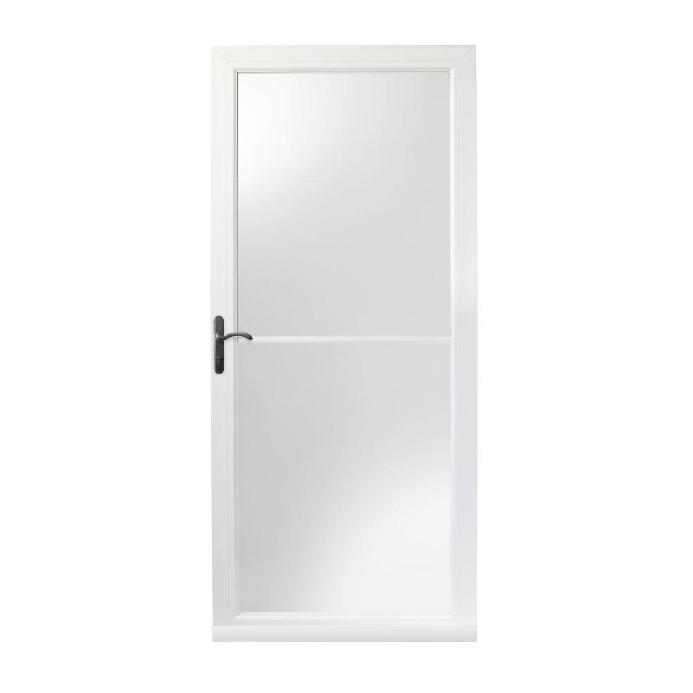 36 in. x 80 in. White Left-Hand Self-Storing Storm Door with Oil-Rubbed Bronze Hardware M994542