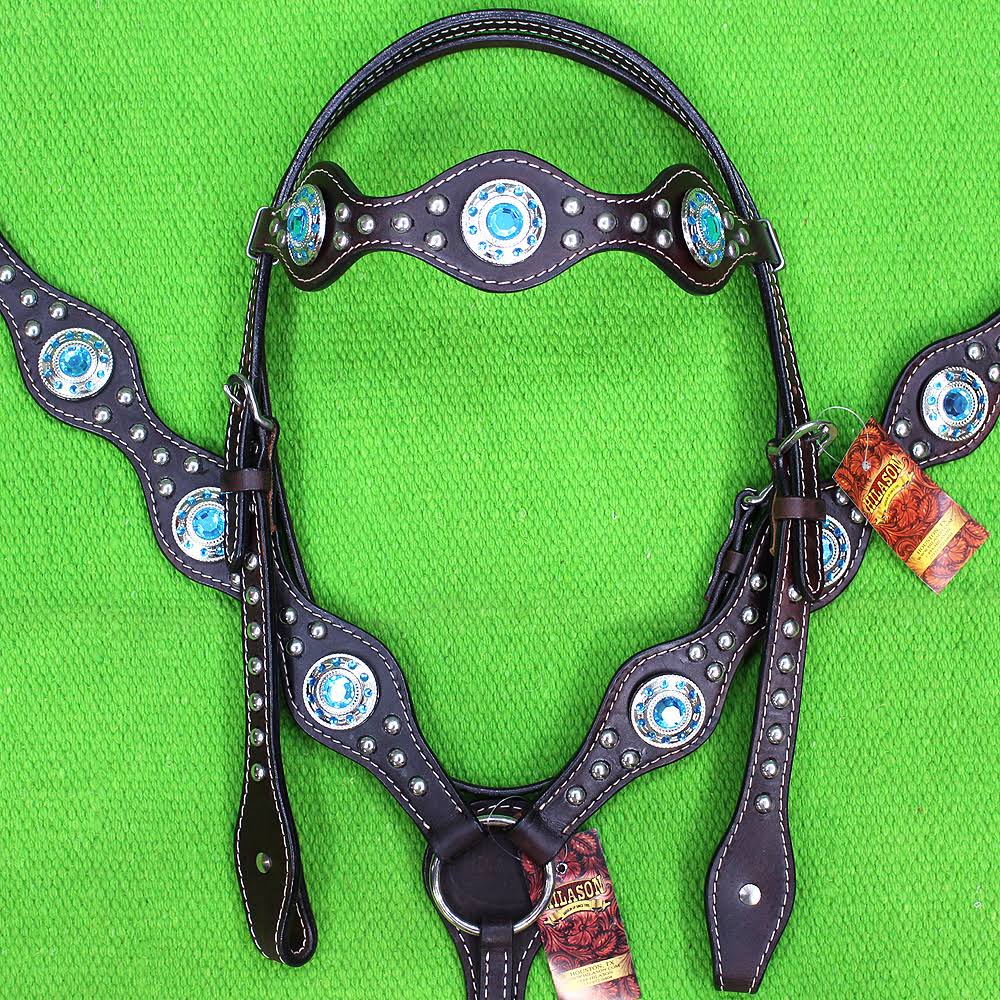 American Leather Turquoise Western Headstall Horse Bridle I9790