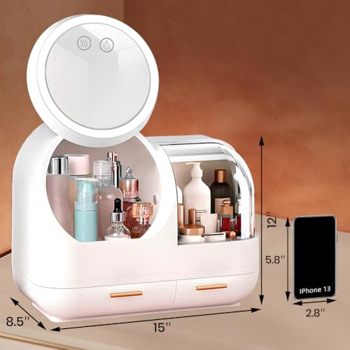 White 15" L×8.5"W×12"H Desktop Makeup Box with Drawers C4213