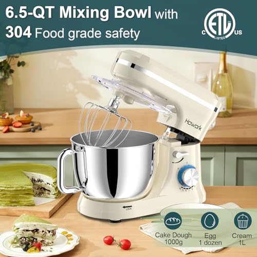 Blue Electric Stand Mixer with 6.5QT Stainless Steel Bowl T8147