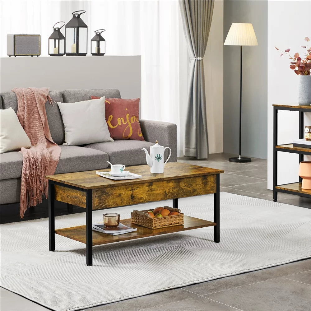 Rustic Brown Wood Lift Top Coffee Table with Hidden Compartment Q904